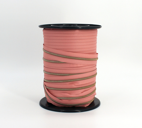 Endlosreißverschluss metallisiert dusty rose/ messing-antik (1m)